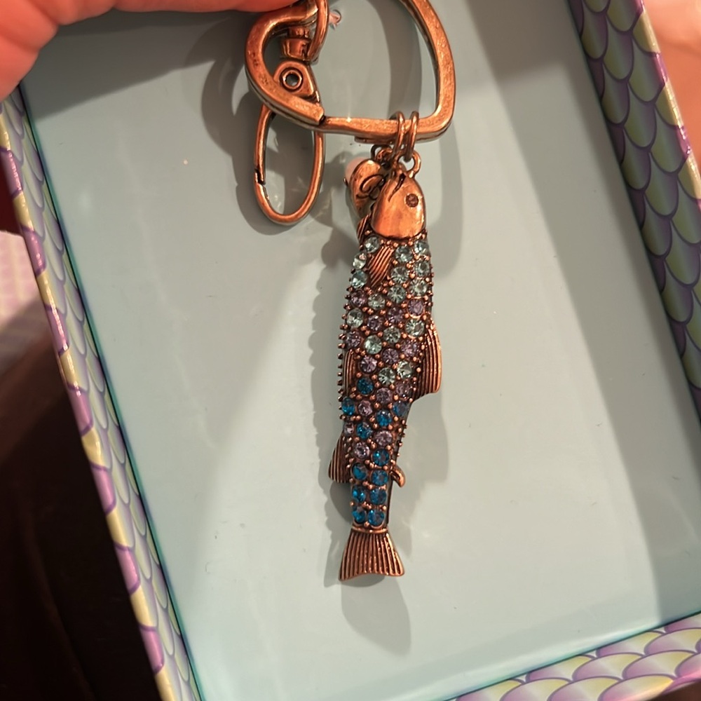 Betsey Johnson blue crystal sardine fish bag charm